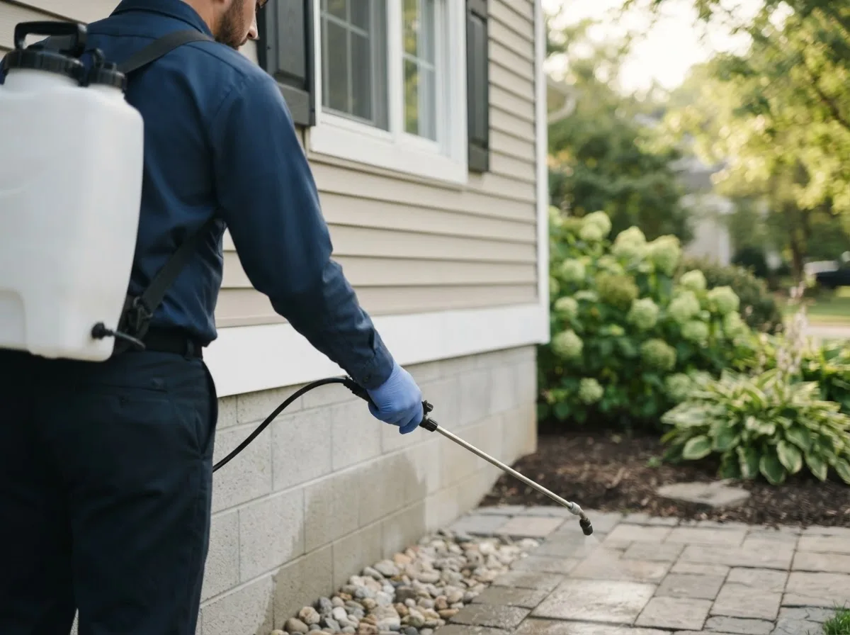 Pest control technician inspecting a home in Granby, CT